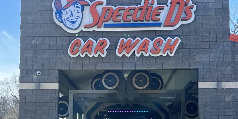 Speedie D’s Car Wash tunnel entrance in Gilmer, Texas